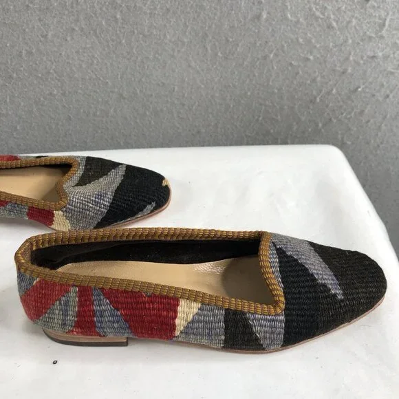 Turkish Kilim Shoes Womens 6 Wool Embroidered Carpet Loafers Indie Boho Art - Picture 12 of 16